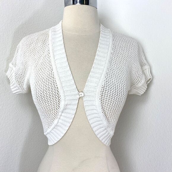 Vtg Caslon White Crochet Bolero Sweater Small Coquette Whimsy Fairy Boho Peasant - Picture 1 of 12